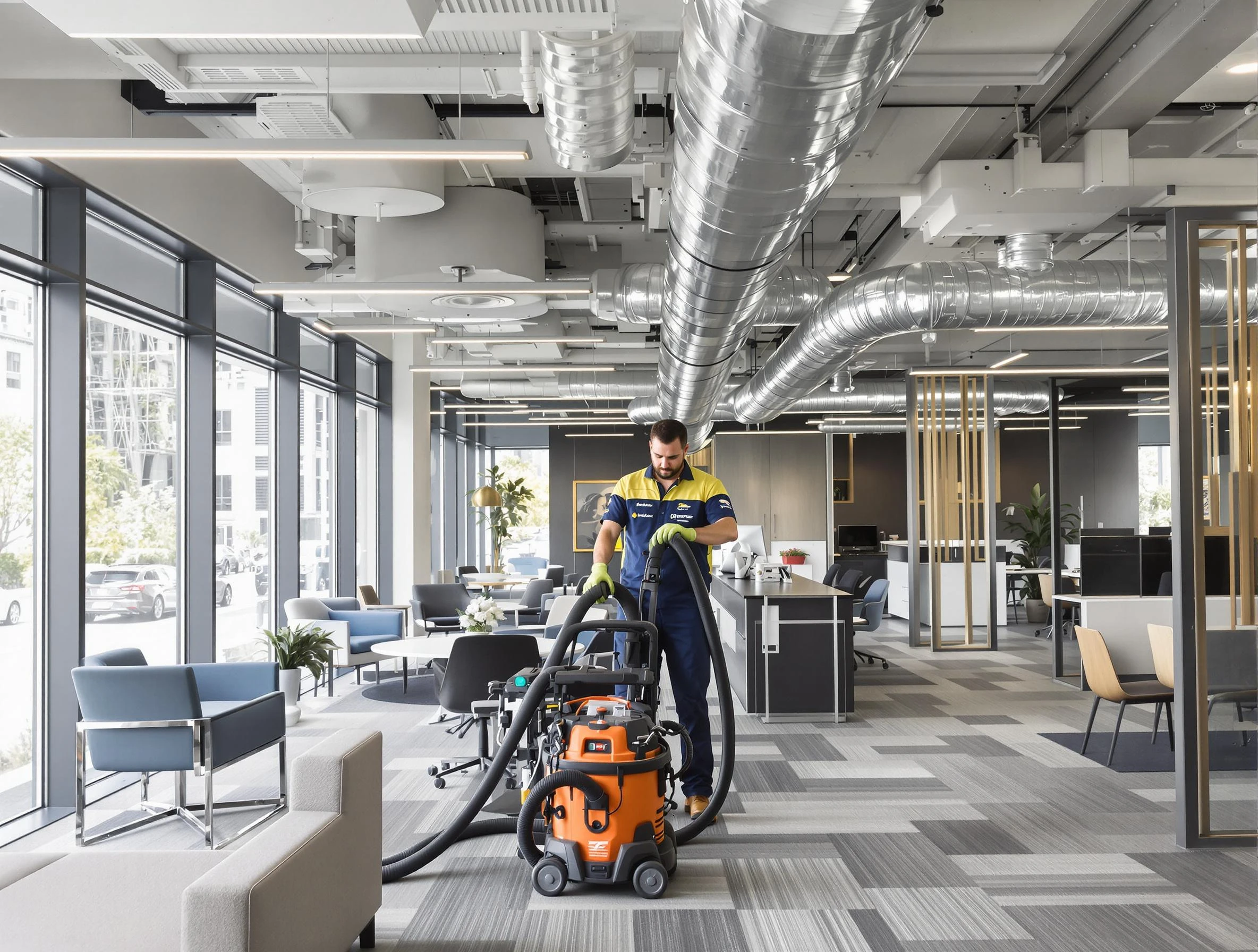 Spring Hill Air Duct Cleaning team performing thorough commercial duct cleaning at a Spring Hill business center